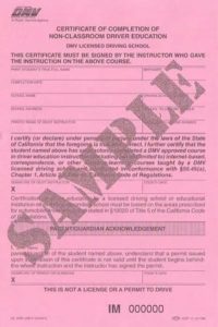 Certificate of Completion of Non-Classroom Driver Education form DL400C 